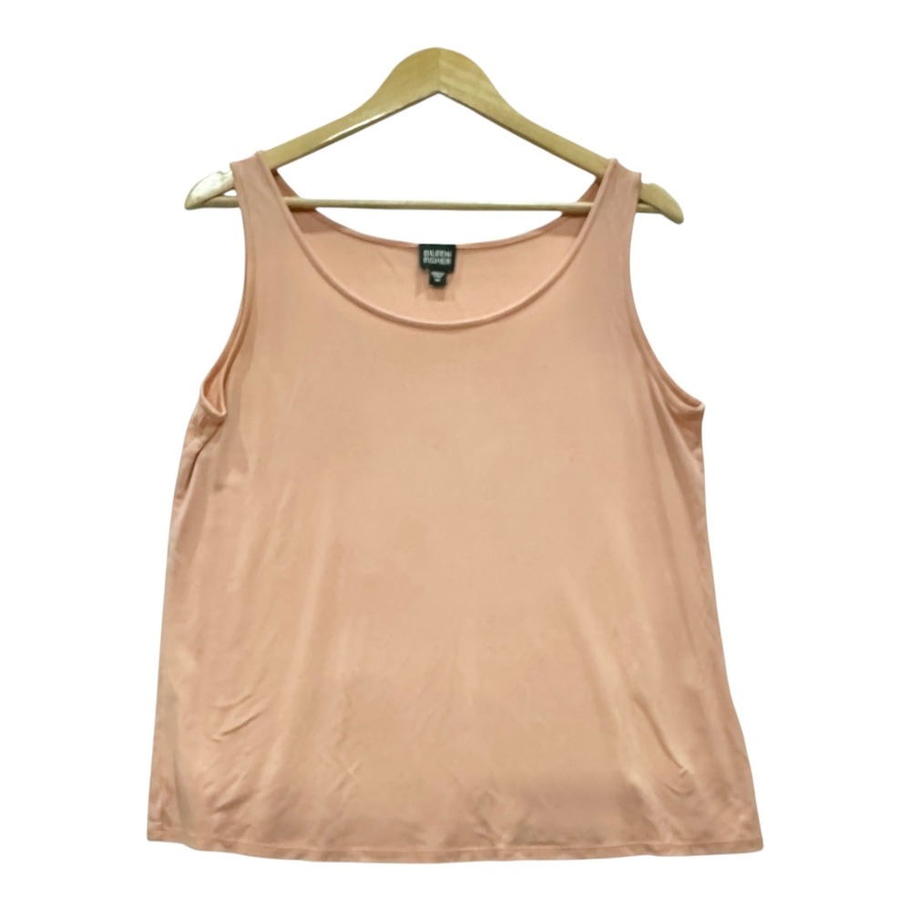 Eileen Fisher Womens M Peach 100% Silk Jersey Knit Scoop Neck Tank Top Shell
